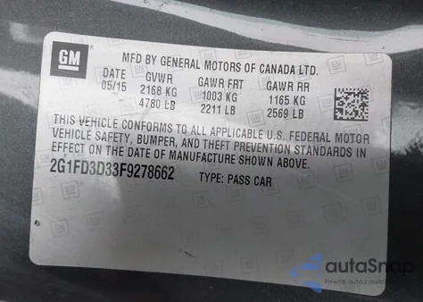 2015 Chevrolet Camaro 1Lt из США, поврежденный, VIN 2G1FD3D33F9278662